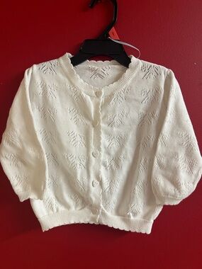 Girls' White Eyelet Knit Button-Front Cardigan size 3-4 (100)